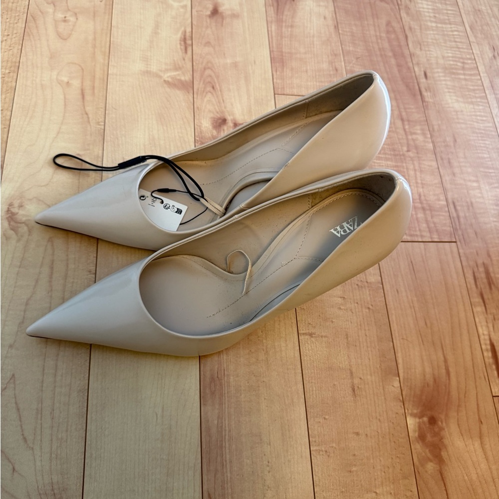 NEW Zara Nude Patent Pointed-Toe Heels - Size 10 - Picture 2 of 6